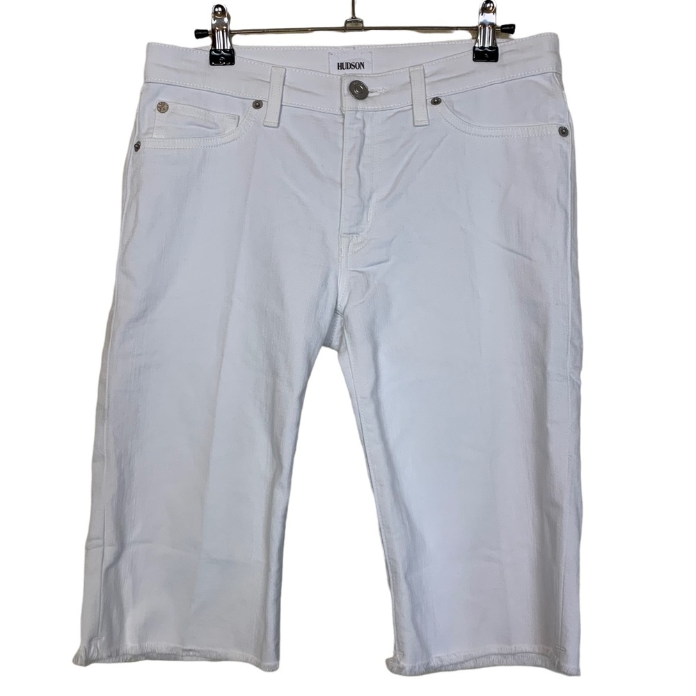 Hudson Amelia Cutoff Midi Length Frayed Raw Hem Knee Length White Midrise Shorts